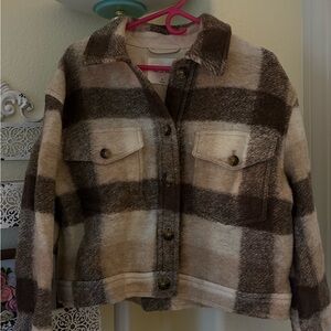 Aritzia Wilfred Free Plaid Brown and Cream Women's Jacket